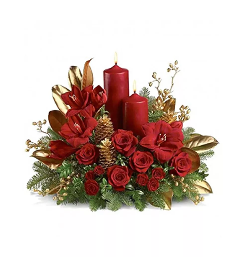Festive Ruby Red Candle Arrangement