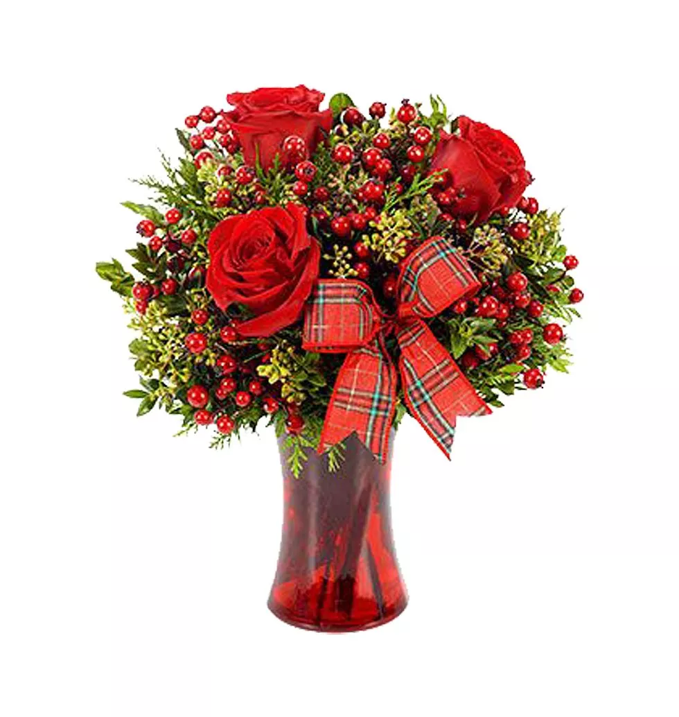 Elegant Red Rose Berry Arrangement