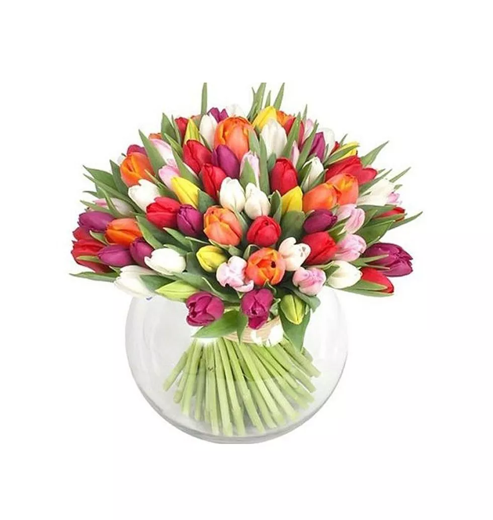 Sweet Surprises 1OO Colorful Tulips Bouquet